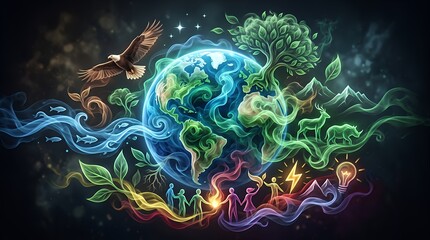 Fototapeta premium Vibrant Earth with swirling elements