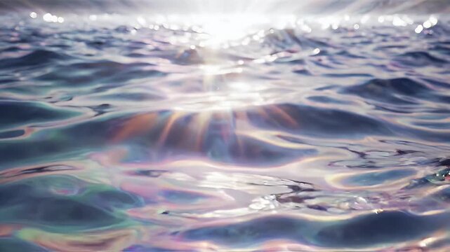 Holographic Liquid Waves Abstract Background - A close-up view of dynamic, shimmering waves with a holographic, chrome-like texture.