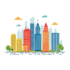 Obraz premium Flat design city skyline with colorful buildings