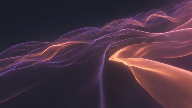 Abstract purple and orange waves undulating in a dark digital space