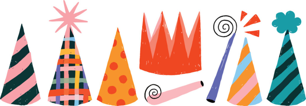 Colorful party themed icon of a pink and black striped hat