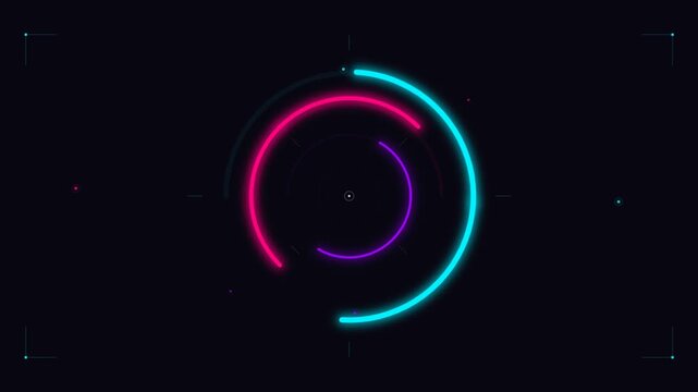 Futuristic neon hud circles rotating on a dark background