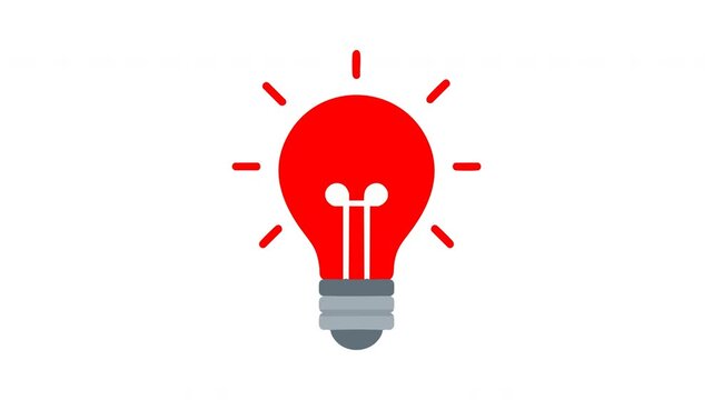 Red glowing light bulb icon on white background 4k
