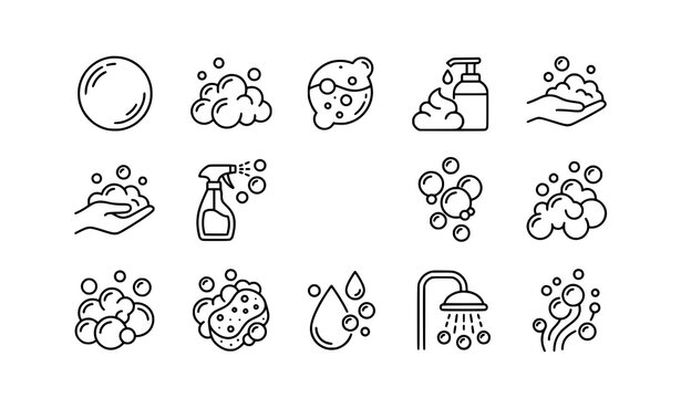 Modern bubbles and foam line icons with editable cleaning vector design