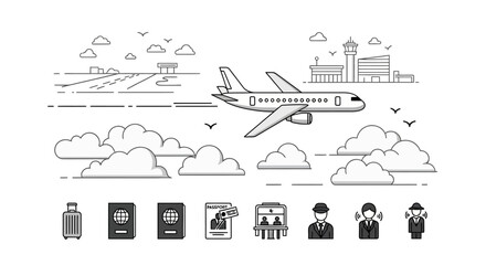 Naklejka premium Air Travel Vacation Icon Set.