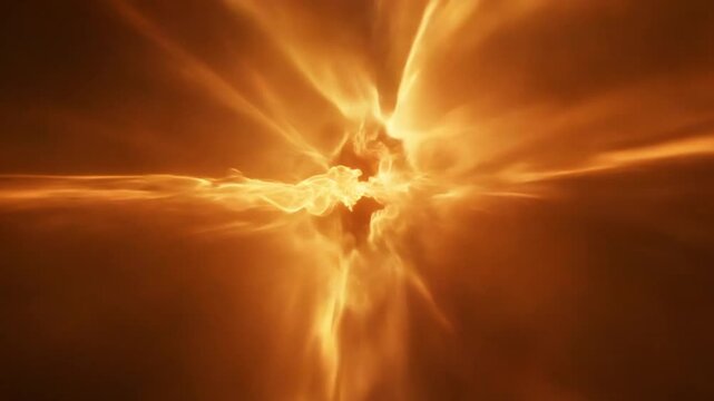 Golden fluid energy waves converging in a dark void
