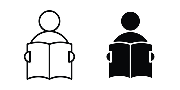 Book open reader icon line and fill concepts