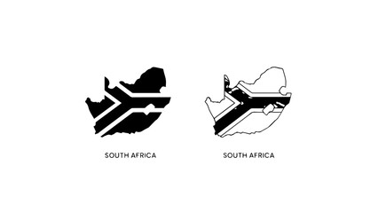 South Africa Map Silhouette and Line Art Icons © Al