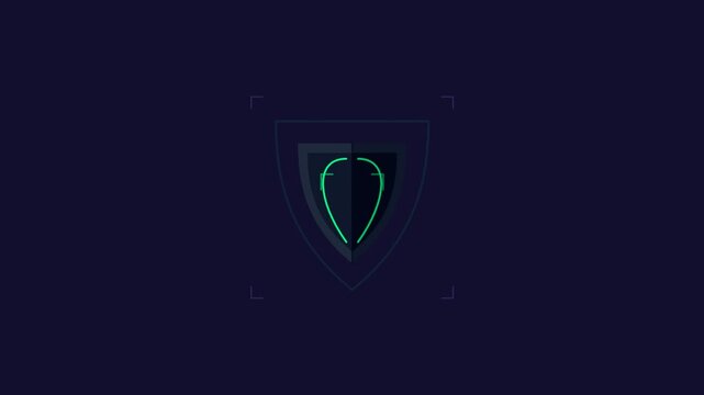 Hacker mask and security shield icons moving in a loop animation