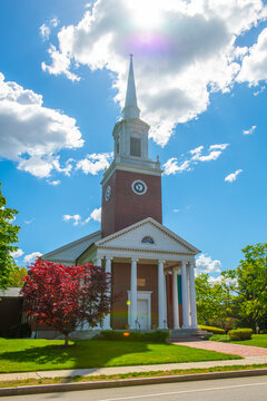 The Eliot Church of Newton United Church of Christ UCC at 474 Centre Street in Newton, Massachusetts MA, USA.  
