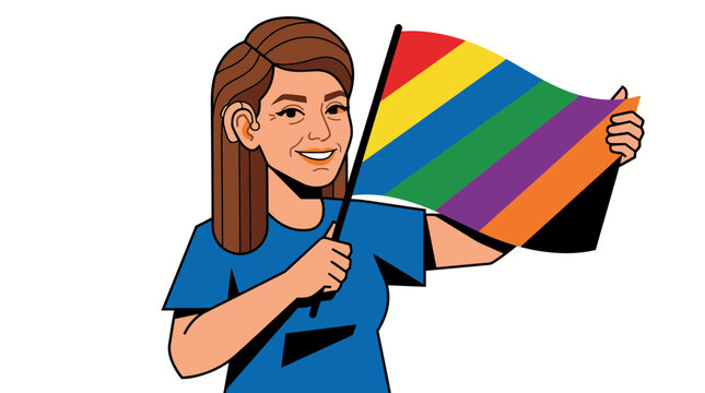 Woman holding rainbow flag for Disability Pride Month