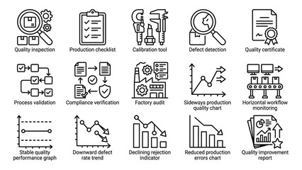 Fototapeta premium Collection of quality control icons and symbols for business and industry use.