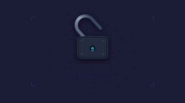 Animated digital padlock icon locking and unlocking for security