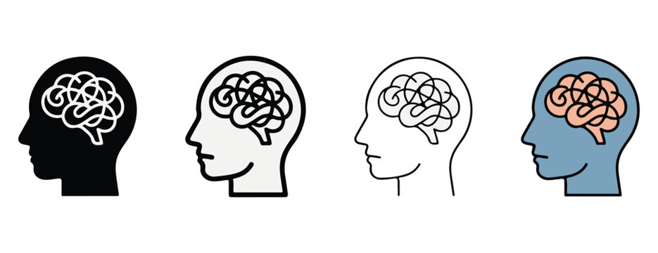 heads with tangled brain inside profile view  thinking  mental health  confusion  stress  anxiety  mind  psychology  