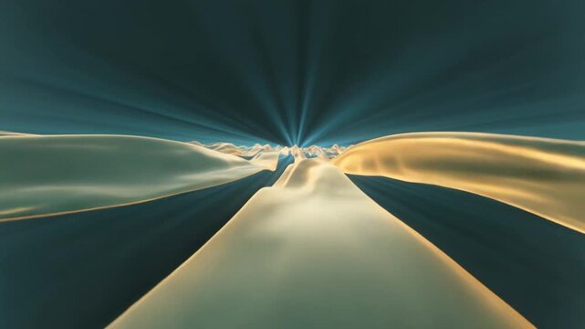 Abstract golden waves flowing from a bright central light source