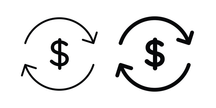 Money exchange icon line and fill concepts
