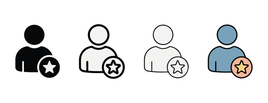 Four user icons with star ratings in different colors and styles for user profile and feedback concept