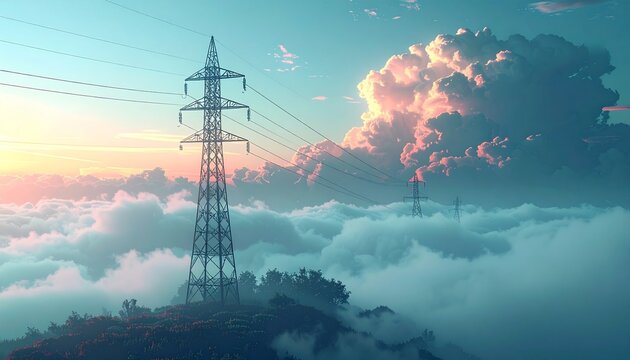 鉄塔雲海空景観背景素材