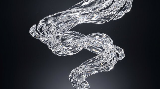 Abstract clear liquid splash vortex swirling on a dark background