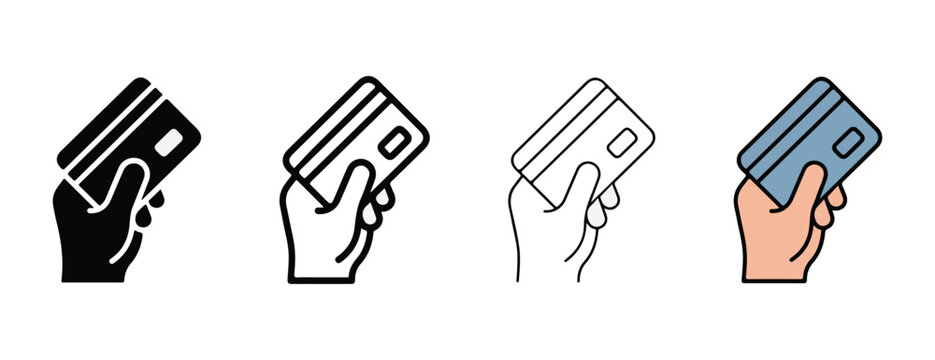 Hands holding credit cards in different colors and styles for finance and banking concepts  various illustrations of people making transactions