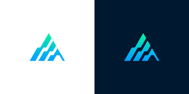 Abstract letter A or mountain logo with blue and green gradient bar charts
