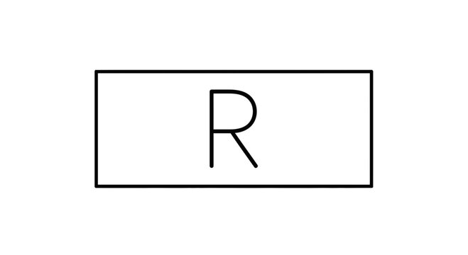 Letter R Inside Rectangle, Minimalist Graphic Design Element, Typographic Symbol