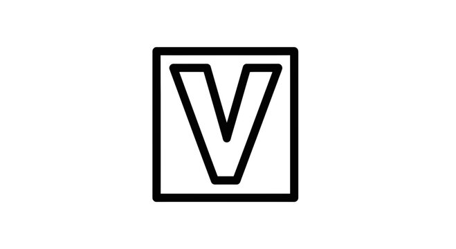 Letter V Inside Square, Minimalist Black and White Icon, Graphic Design Element
