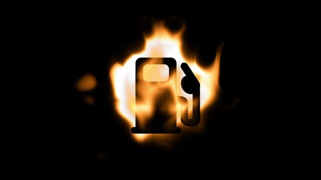 A gas or fuel canister icon wrapped in glowing fire and golden flames on a dark background symbolizing flammable hazard or explosive energy danger