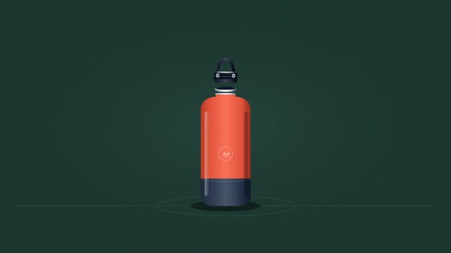 Reusable sports water bottle opening animation on dark background