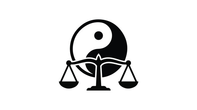 Symbol of balance and harmony represented by a yin yang symbol and scales of justice