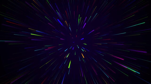 Abstract Neon Light Trails Starburst in Deep Space Futuristic Hyperspeed Background Loop