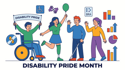 Naklejka premium Disability Pride Month Celebration Diverse Group Illustration