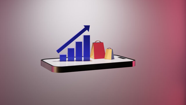 Realistic business graph with arrow. growth chart graph. 3d arrow growth chart bar. Graph with bars decreasing, arrow pointing down, decline, finance, crisis. 3d chart render with growth and bag. 