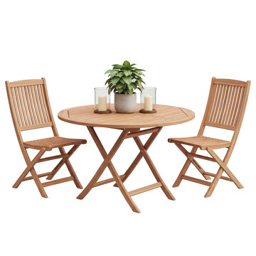 A cozy outdoor dining set with a round table and four chairs.