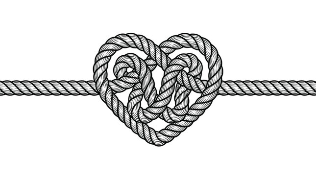 Detailed vector illustration of a decorative heart shape tied with thick twisted nautical rope strands