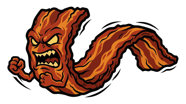 Furious Bacon Character Cartoon Illustration Angry Meat Strip Mascot