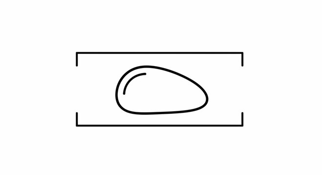 Minimalist icon of a smooth pebble or stone inside a frame, simple line art symbol