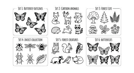 Butterfly silhouettes and patterned wing flat vector illustration on white background © Nayem