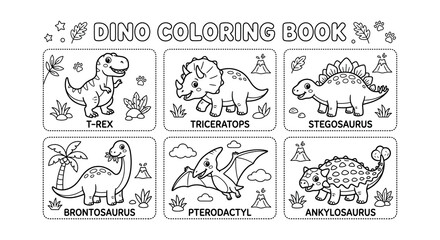 Dinosaur Illustrations For Coloring Book Vector Style © Nayem
