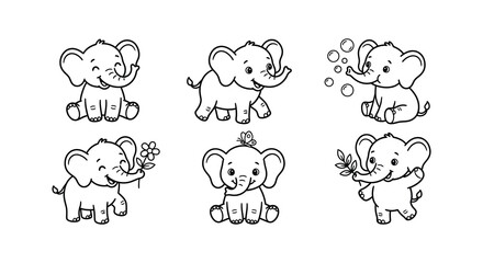 Fototapeta premium Baby Elephant Illustrations Black And White Vector Graphics
