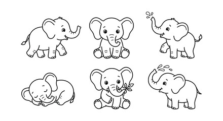 Obraz premium Baby Elephant Illustrations Black And White Vector Graphics