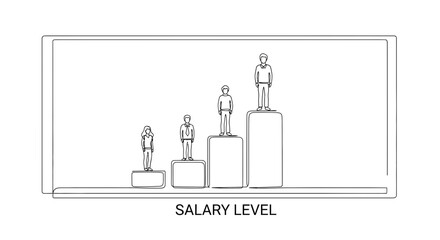 Obraz premium Salary Level Growth: Figures on Increasing Bar Chart Representing Career Advancement and Income