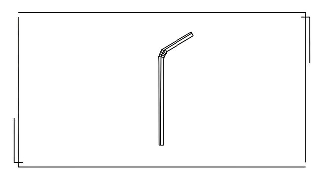 Single bent drinking straw icon, isolated on white background. Minimalist line art.