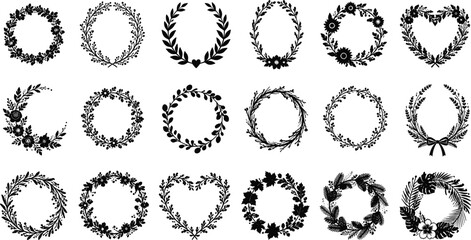 WebElegant floral wreath and laurel branch frame collection for wedding invitations, greeting cards, and elegant branding design © Rubina