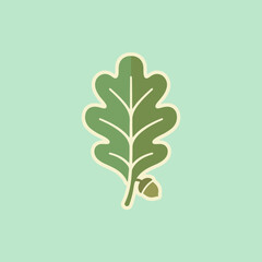 A stylized green oak leaf with a small acorn on a mint background © Mendoza