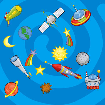 Galexy and Image of space-traveling equipment.