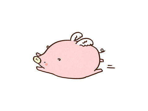 Pig with wings flying in the sky, when pigs fly idiom or impossible miracle concept