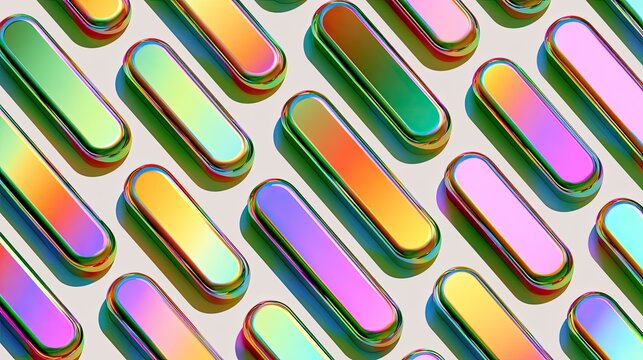 Repeating rounded oblong shapes with iridescent, metallic sheen