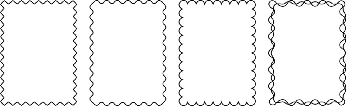 Frame set of standard ratio rectangles 5x7 with wavy, scallop, zigzag, double edges in vertical, mobile and portrait formats.