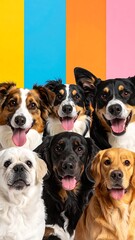 Fototapeta premium Group of happy dogs together outside.
